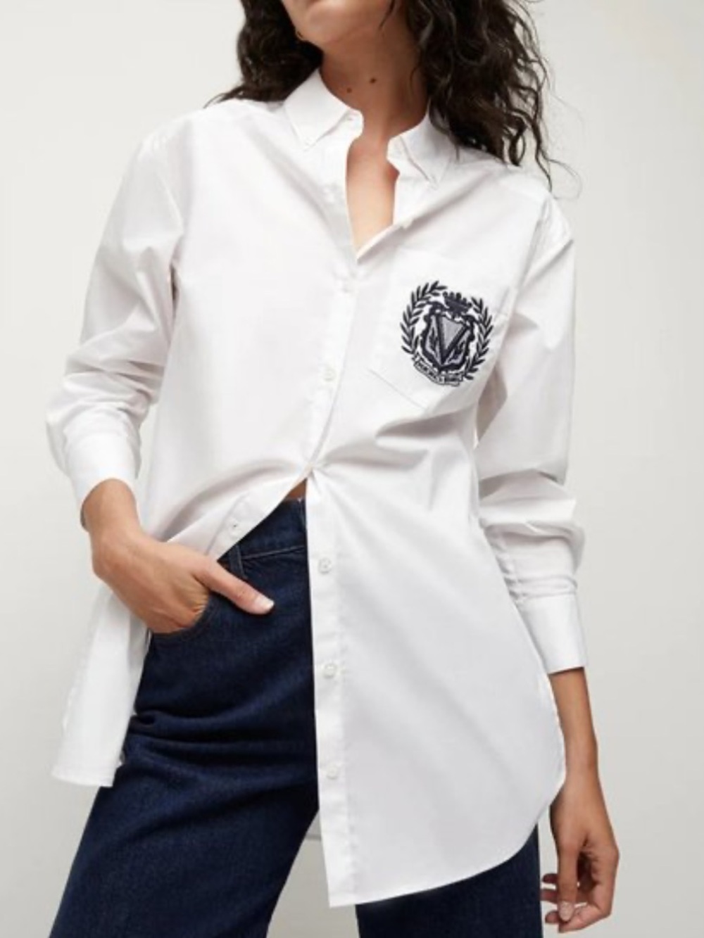 Veronica Beard Lloyd Logo Crest White Button-Down Shirt Size 6